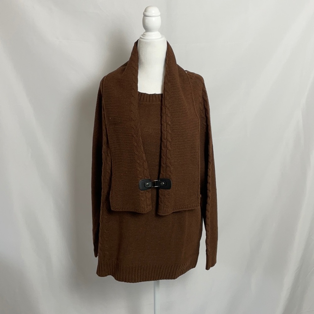 Brown Cardigan Sweater & Scarf Size L